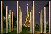 Memorial with word peace written on 32 columns in 32 languages. Paris, France