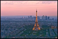 Eiffel Tower, Champs de Mars, La Defense at sunset. Paris, France