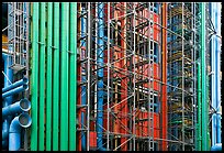 Exposed skeleton of brightly colored tubes, Pompidou Centre. Paris, France