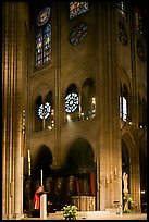 Cardinal reading and choir of Notre-Dame cathedral. Paris, France ( color)