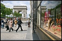 Jewelry store, sidewalk, and Arc de Triomphe. Paris, France