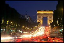 Champs Elysees and Arc de Triomphe at dusk. Paris, France ( color)