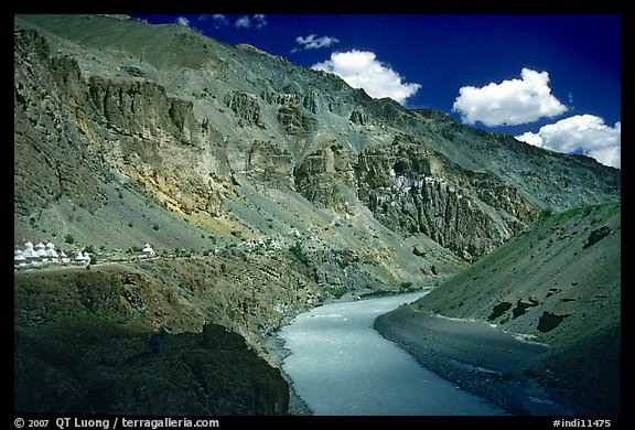 Tsarap River and Phugtal monastery, Zanskar, Jammu and Kashmir. India