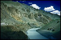 Tsarap River and Phugtal monastery, Zanskar, Jammu and Kashmir. India (color)