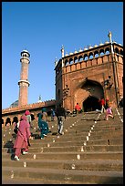 Stairs leading to Jama Masjid South Gate, and minaret. New Delhi, India ( color)