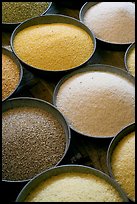 Grains in cicular containers, Sardar market. Jodhpur, Rajasthan, India