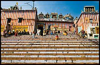 Colorful stripes and steps of shrine at Kedar Ghat. Varanasi, Uttar Pradesh, India (color)