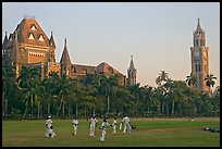 Cricket players, Oval Maiden, High Court, and University of Mumbai. Mumbai, Maharashtra, India (color)