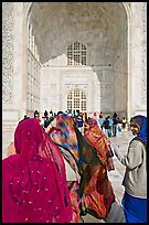 Women in front of main Iwan, Taj Mahal,. Agra, Uttar Pradesh, India (color)