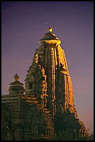 Illuminated temple at night, Western Group. Khajuraho, Madhya Pradesh, India (color)