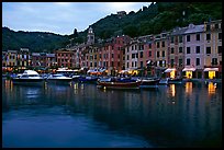 Harbor and hills at dusk, Portofino. Liguria, Italy ( color)