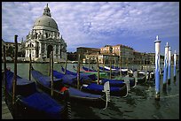 Gondolas, Grand Canal, Santa Maria della Salute church, morning. Venice, Veneto, Italy (color)