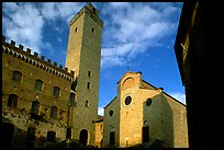 Palazzo del Popolo, Torre Grossa, Duomo, early morning. San Gimignano, Tuscany, Italy ( color)