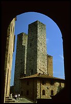Medieval Towers framed by an arch. San Gimignano, Tuscany, Italy ( color)
