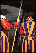 Papal Swiss guards in colorful traditional uniform. Vatican City