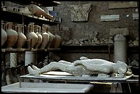 Artifacts found during the excavations, including a petrified man. Pompeii, Campania, Italy ( color)