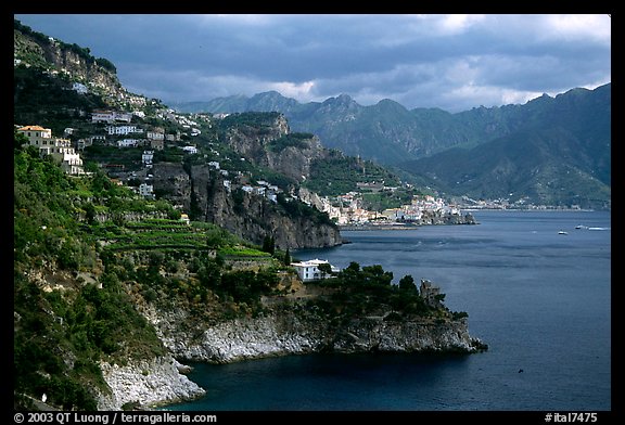 Coastline with Amalfi in the background. Amalfi Coast, Campania, Italy