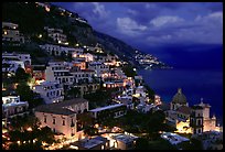 Positano and Mediterranean before nightfall. Amalfi Coast, Campania, Italy