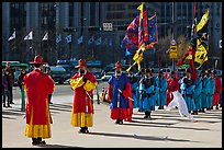 Changing of the Guard ceremony in front of Gyeongbokgung palace. Seoul, South Korea (color)