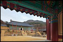 Haeinsa Temple framed by entrance gate. South Korea (color)