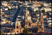 Cathedral and roofs seen from above, late afternoon. Zacatecas, Mexico (color)
