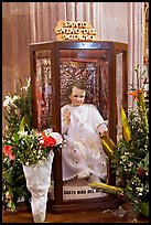 Figure of Santo Nino Del Milagro with offered flowers. Zacatecas, Mexico (color)