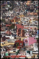 View of the city center with churches and roofs, mid-day. Guanajuato, Mexico (color)