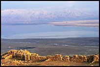 Ancient ruined walls of Masada and Dead Sea valley. Israel (color)