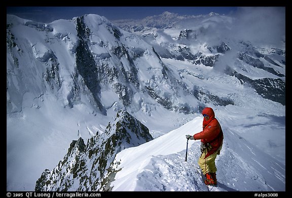 Alpinist near the top of Monte Rosa,  Switzerland.