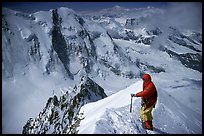 Alpinist near the top of Monte Rosa,  Switzerland.  ( color)