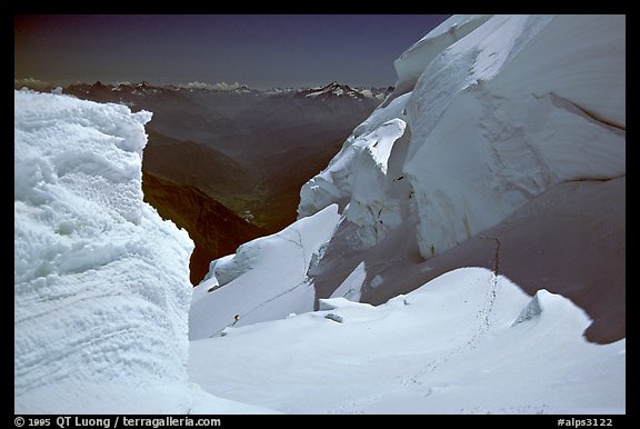 Serac system at the top of the Brenva Spur, Mont-Blanc, Italy.