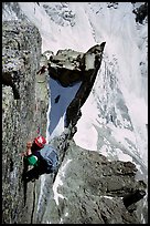 Climber on Aig. des Pelerins,  Mont-Blanc Range, Alps, France. (color)