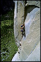 Valerio Folco leading the third pitch. El Capitan, Yosemite, California (color)