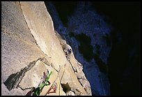 Belaying from Anchorage ledge. Washington Column, Yosemite, California ( color)