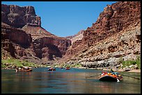 Rafts on placid stretch of Colorado River. Grand Canyon National Park, Arizona ( color)