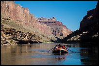 Raft in blue Colorado River. Grand Canyon National Park, Arizona