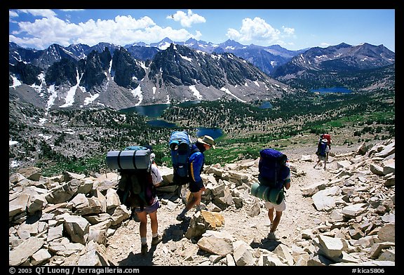 Backpackers below Kearsarge Pass. Kings Canyon National Park (color)
