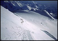 The treacherous Denali Pass, scene of numerous accidents. The descending traverse is somewhat delicate for tired climbers. Moreover some take only ski poles and therefore cannot self-arrest. Denali, Alaska ( color)
