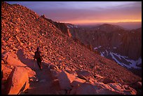 Hiking down Mt Whitney at sunset. Sequoia National Park, California (color)