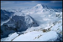 Mt Foraker and Kahilna Peaks seen from the West Rib of Mt McKinley. Denali National Park, Alaska, USA. (color)