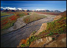 Braided river and Alaska Range from Polychrome Pass. Denali National Park, Alaska, USA. (color)