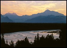 Mt Mc Kinley and Chulitna River at sunset. Denali National Park, Alaska, USA. (color)