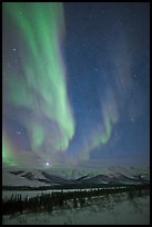 Aurora and Jupiter over Brooks Range. Gates of the Arctic National Park, Alaska, USA. (color)