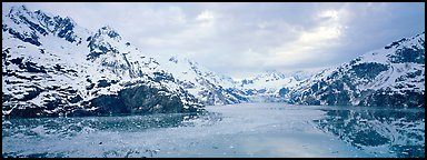 Fjord landscape with mountains and glaciers. Glacier Bay National Park, Alaska, USA.