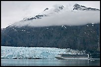 Cruise ship, Margerie Glacier, and Mt Forde. Glacier Bay National Park, Alaska, USA. (color)