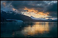 Mount Forde, Margerie Glacier, Mount Eliza, Grand Pacific Glacier, at sunset. Glacier Bay National Park, Alaska, USA. (color)