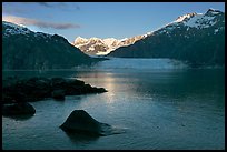 Mount Fairweather, Margerie Glacier, Mount Forde, and Tarr Inlet, early morning. Glacier Bay National Park, Alaska, USA. (color)
