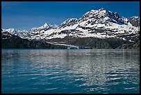 Mount Cooper and Lamplugh Glacier, reflected in rippled waters of West Arm, morning. Glacier Bay National Park, Alaska, USA. (color)