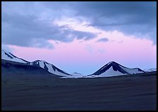 Mt Meigeck emerging above ash plain of  Valley of Ten Thousand Smokes at dusk. Katmai National Park ( color)