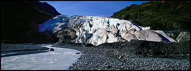 Glacial stream and Exit Glacier, 2000. Kenai Fjords National Park, Alaska, USA.